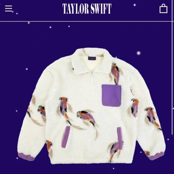 Taylor Swift Cozy White and Purple Women's Fleece 1/4 Zip Sweatshirt - Picture 5 of 8
